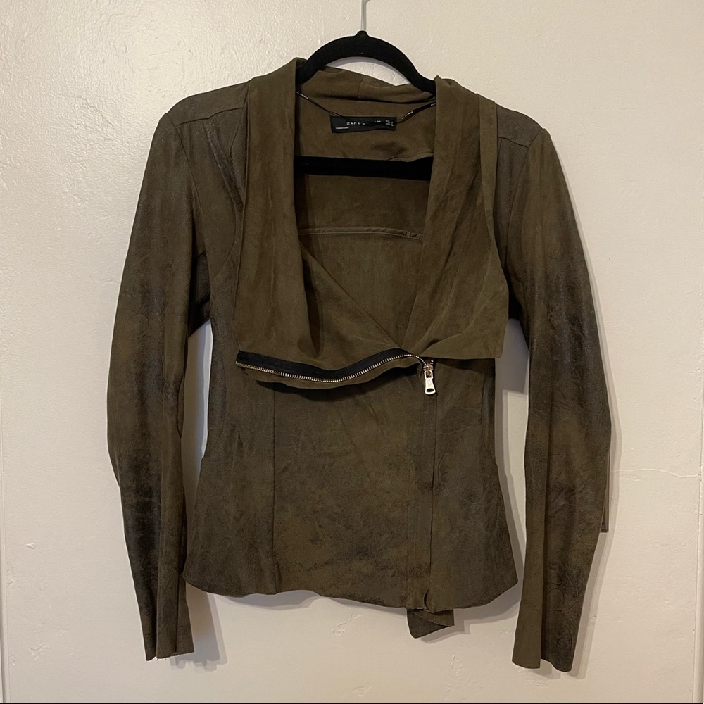 Dark Green Suede Zara Side Zipper Jacket